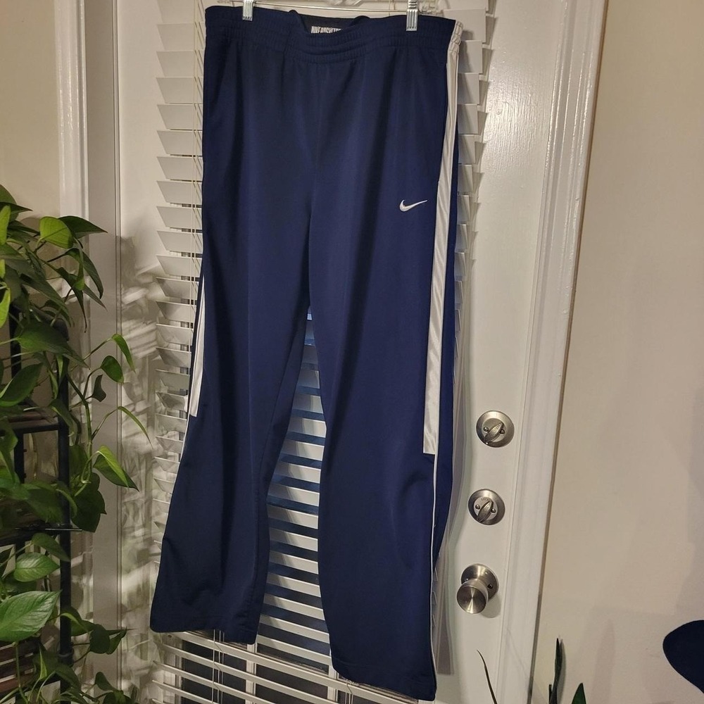 Nike Basketball Mens Navy Blue Track Pants White Stripe Zipper Leg Medium